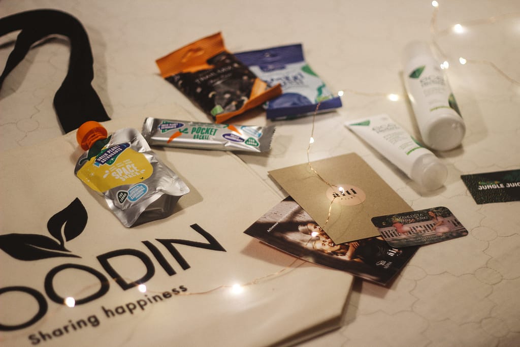 Hyvinvointiaamun goodie bag.